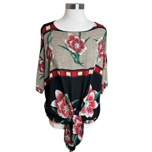Karen Kane Vintage 90s Style Floral Tie Front Top Sz 8 Boho Artsy Dolman Blouse